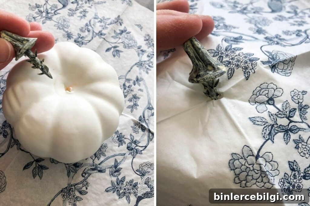 DIY Blue and White Pumpkins | Learn how to make beautiful blue and white chinoiserie pumpkins with 3 supplies and a few hours of time. It's the perfect, easy fall craft. 
