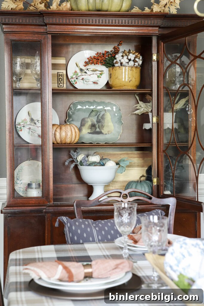 Fall Decor in China Cabinet