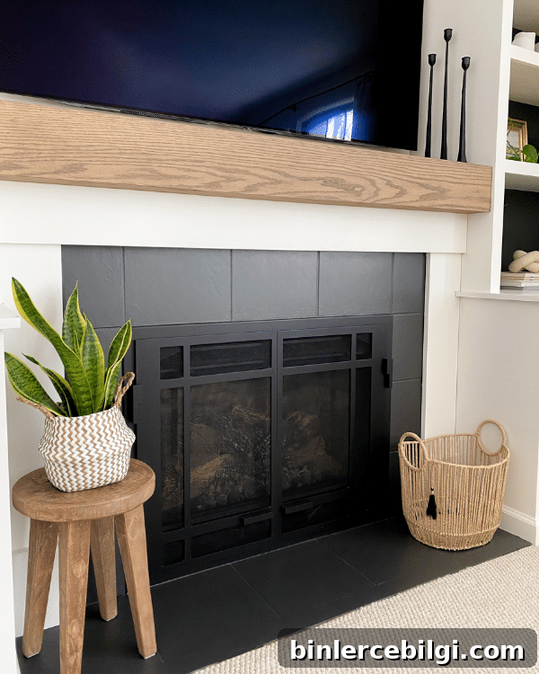 Black painted fireplace surround 