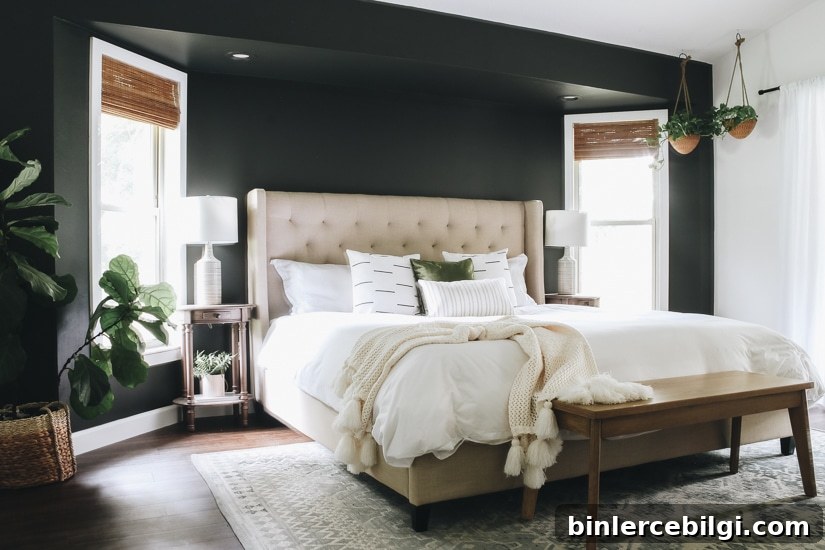 Iron Ore accent wall behind a bed