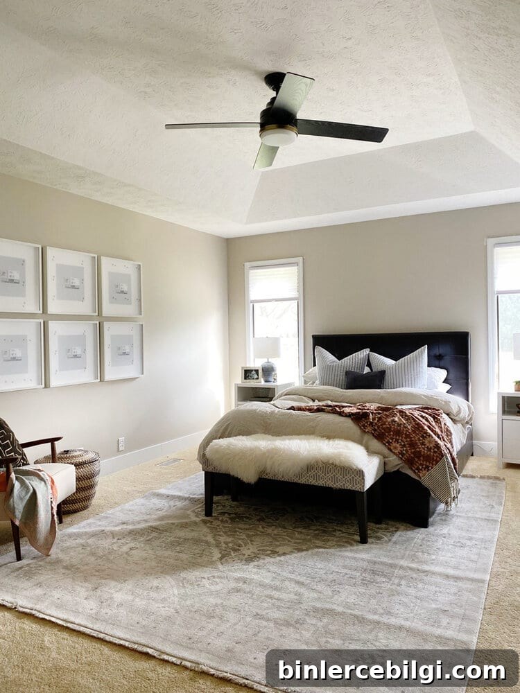 large mastersuite with sherwin williams accessible beige paint on the walls