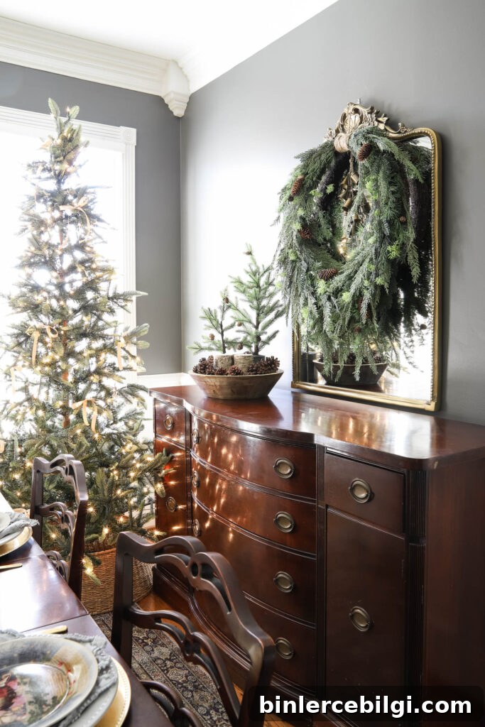 Gold and Greenery Christmas Dining Room Decor 8 Christmas Decor in Gray Dining Room