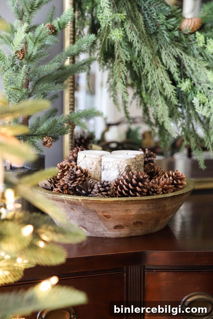 Gold and Greenery Christmas Dining Room Decor 7 Wooden Bowl with Gold Gilded Edges