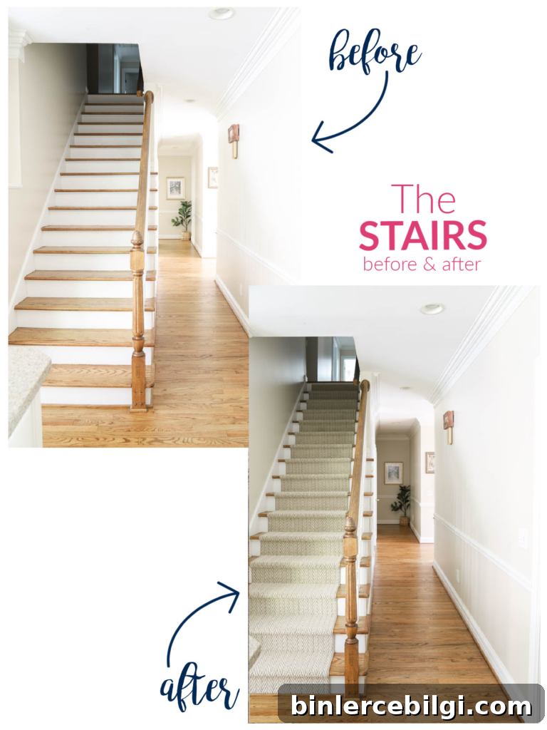 Stair runner before and after