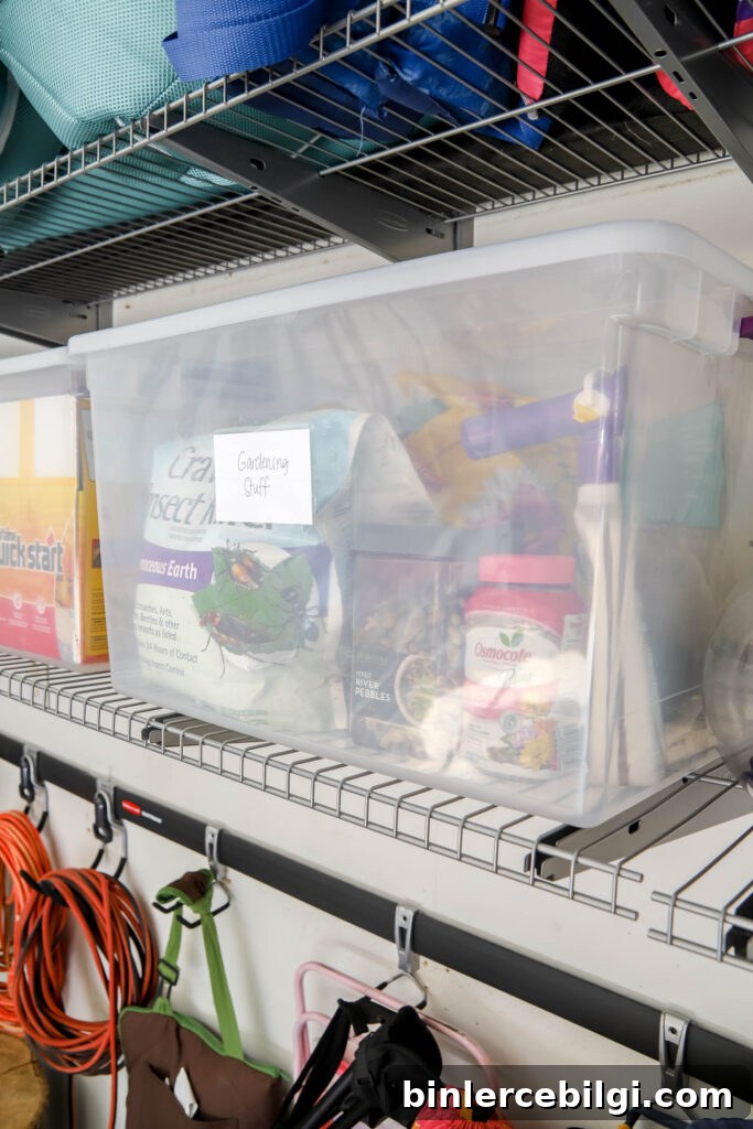 Use clear containers for garage storage
