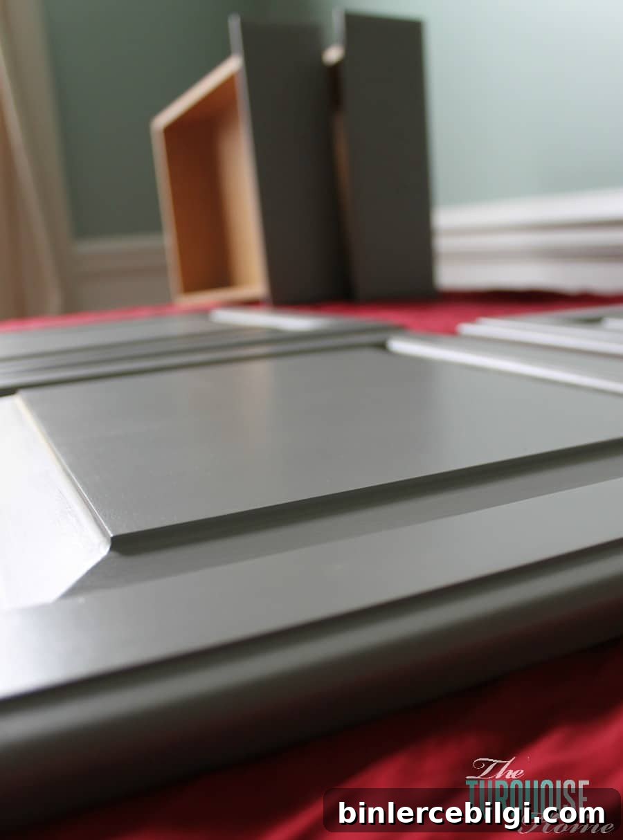 Allow the cabinets to settle and dry overnight when painting cabinets. This will help the paint level and give it that hard, shiny finish!