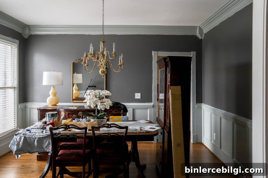 Dining Room with painted green trim