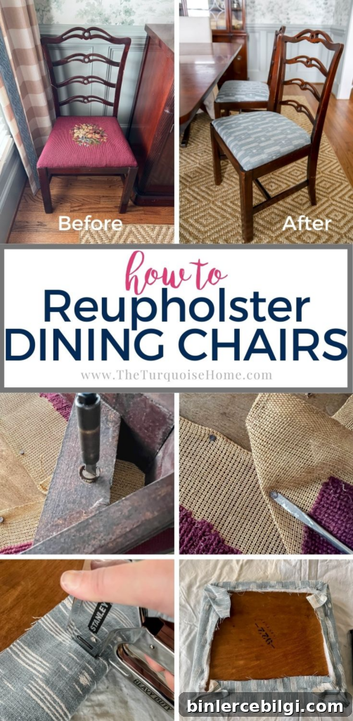 Before and after dining chair reupholstery