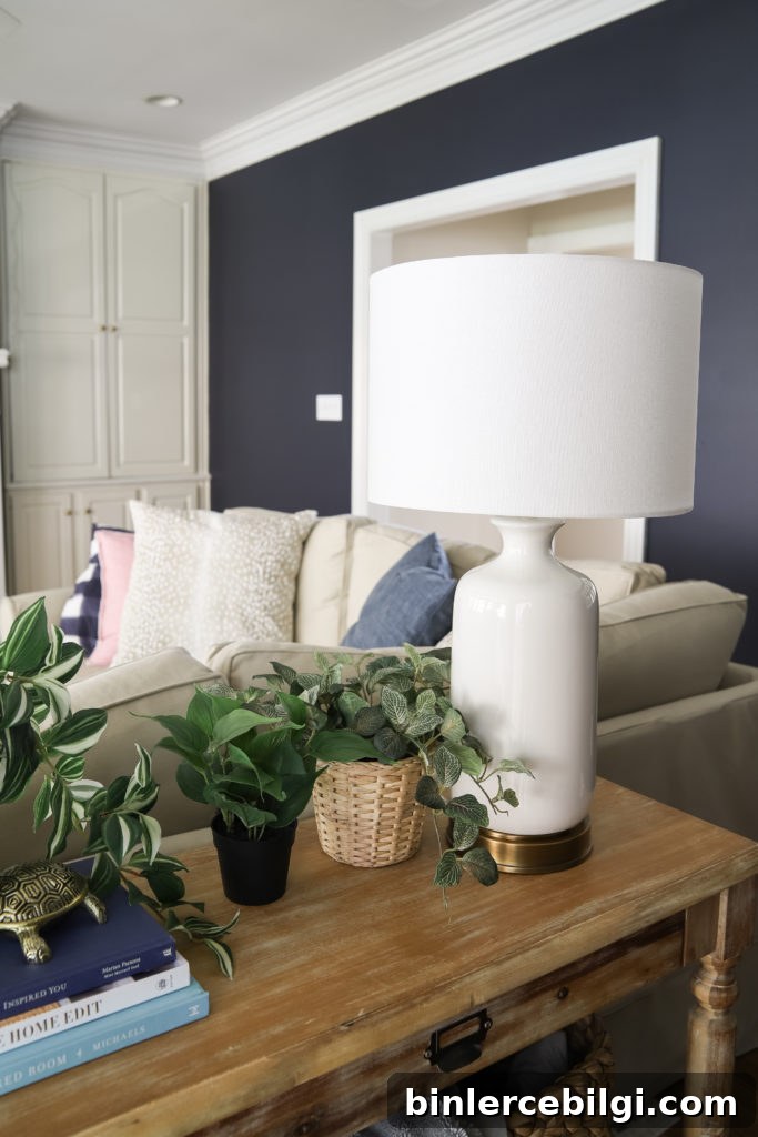 How to Choose the Right Light Bulbs for Your Home 3 White USB Lamps and Faux Plants and Wooden Console Table