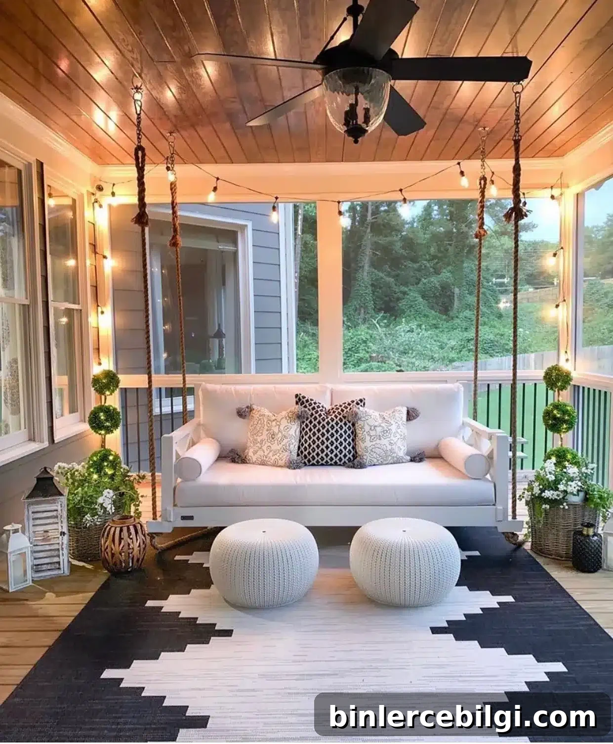 Screened Porch with String Lights