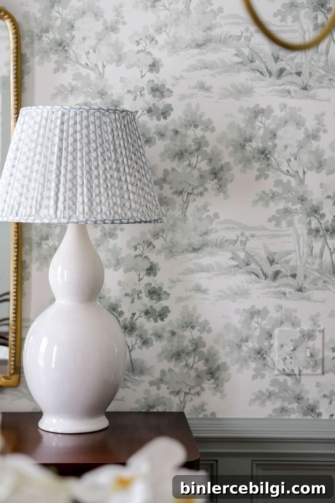 Pleated Lamp Shade with Toile Wallpaper