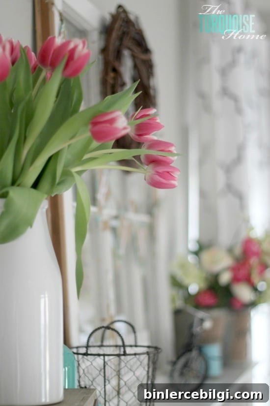 Pink & Turquoise Spring Mantel | TheTurquoiseHome.com