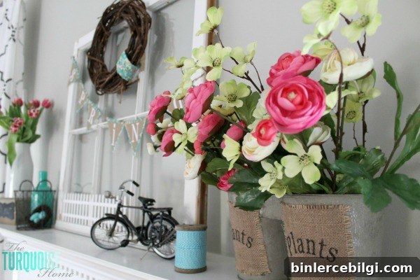 Pink & Turquoise Spring Mantel | TheTurquoiseHome.com