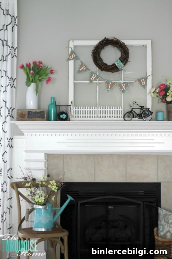 Pink & Turquoise Spring Mantel | TheTurquoiseHome.com