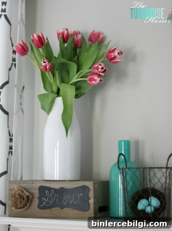 Pink & Turquoise Spring Mantel | TheTurquoiseHome.com