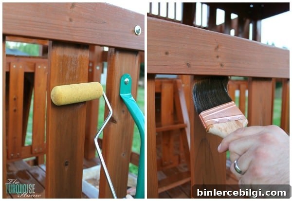 5 Easy Steps to Stain an Outdoor Structure {like a play set or deck} via TheTurquoiseHome.com