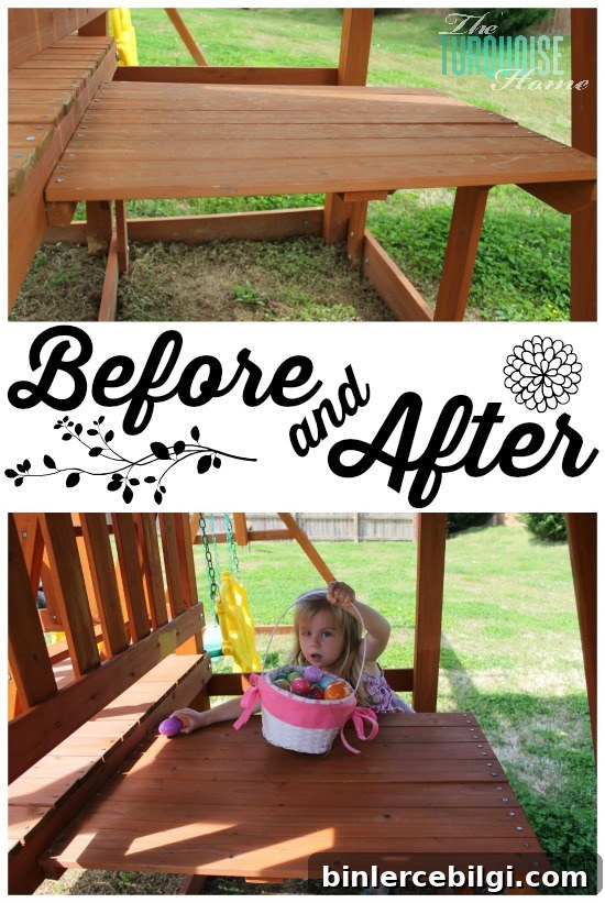 5 Easy Steps to Stain an Outdoor Structure {like a play set or deck} via TheTurquoiseHome.com