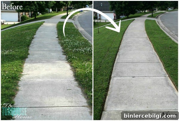 Sidewalk Before and After Edging | TheTurquoiseHome.com
