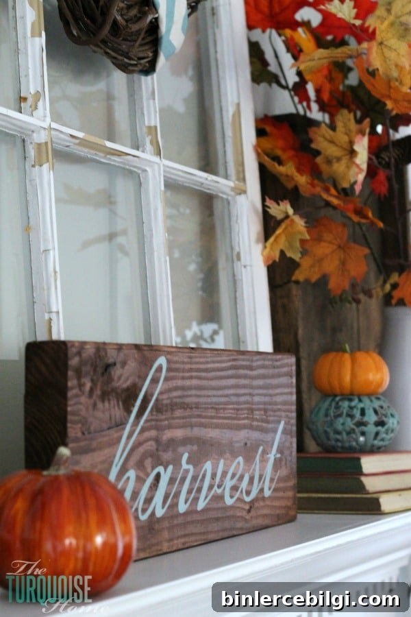 Turquoise and Orange Fall Harvest Mantel | TheTurquoiseHome.com