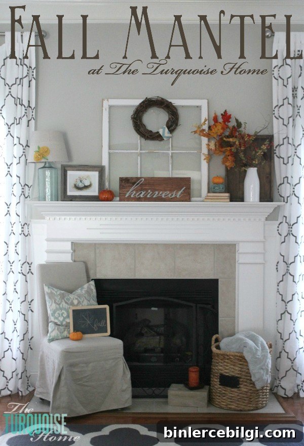 Turquoise and Orange Fall Harvest Mantel | TheTurquoiseHome.com