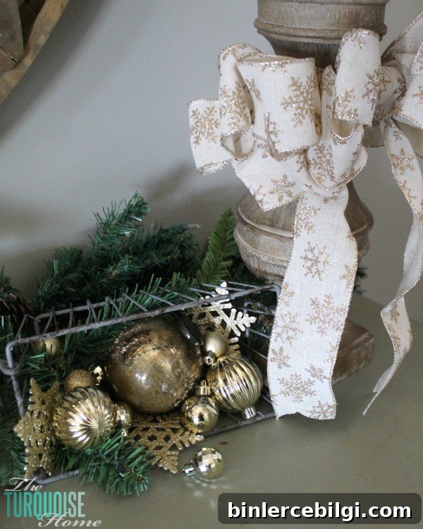 Use gold ornaments and sparkle to carry your decor from Christmas to winter!