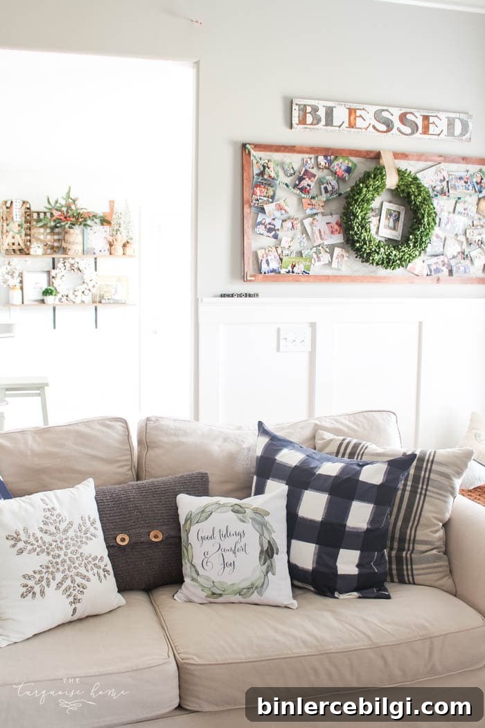 Pretty magnolia wreath Christmas mantel decor brings a rustic feel to the holiday season.