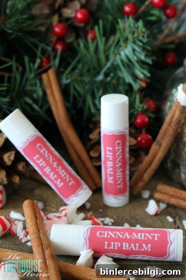 This cinna-mint flavored lip-balm is so yummy!! Using just three simple ingredients and a couple of minutes of your time, you can have homemade, all-natural lip balms to give away as gifts or keep for yourself. LOVE these as stocking stuffers or a gift anytime 'just because.' | TheTurquoiseHome.com