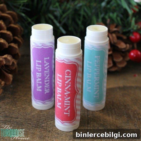 Using just three simple ingredients and a couple of minutes of your time, you can have homemade, all-natural lip balms to give away as gifts or keep for yourself. LOVE these as stocking stuffers or a gift anytime 'just because.' | TheTurquoiseHome.com
