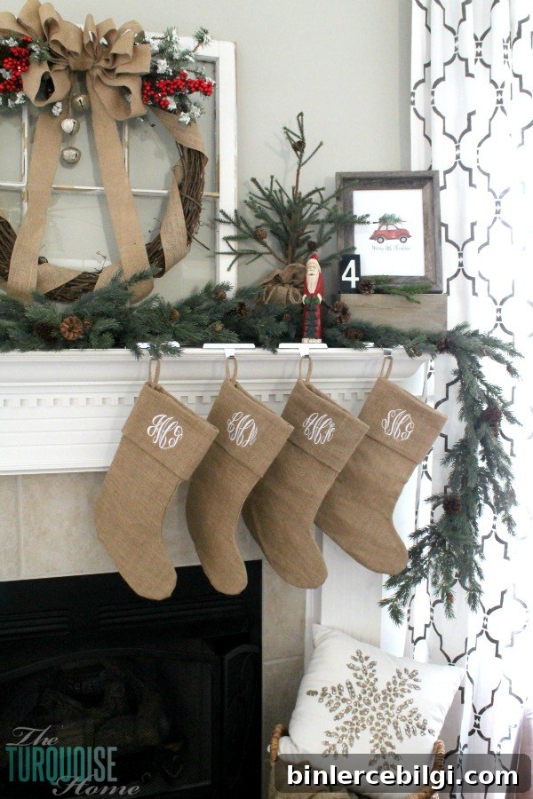 Simple Rustic (and a little glam) Christmas Mantel | TheTurquoiseHome.com