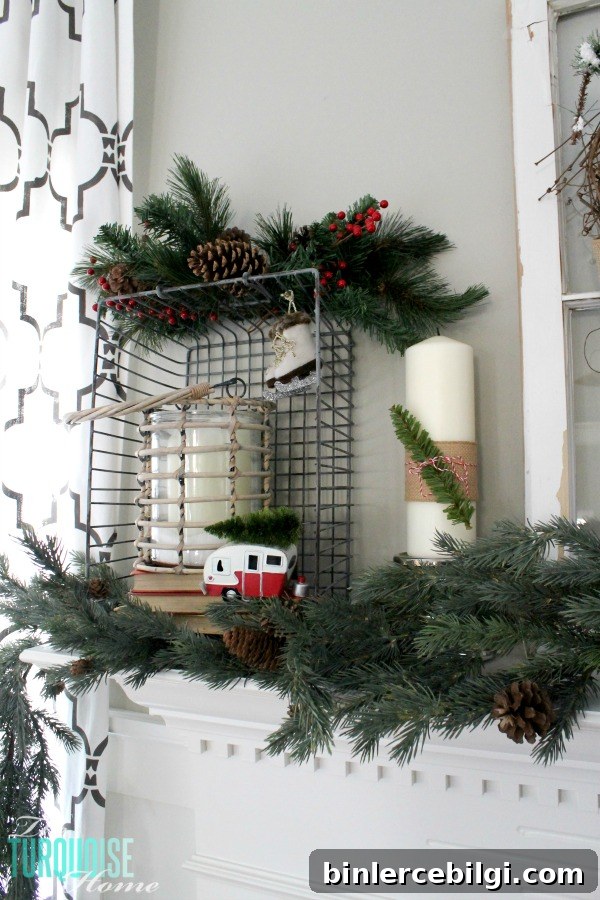 Simple Rustic (and a little glam) Christmas Mantel | TheTurquoiseHome.com