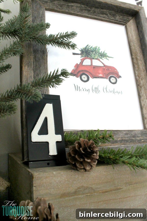 Simple Rustic (and a little glam) Christmas Mantel | TheTurquoiseHome.com