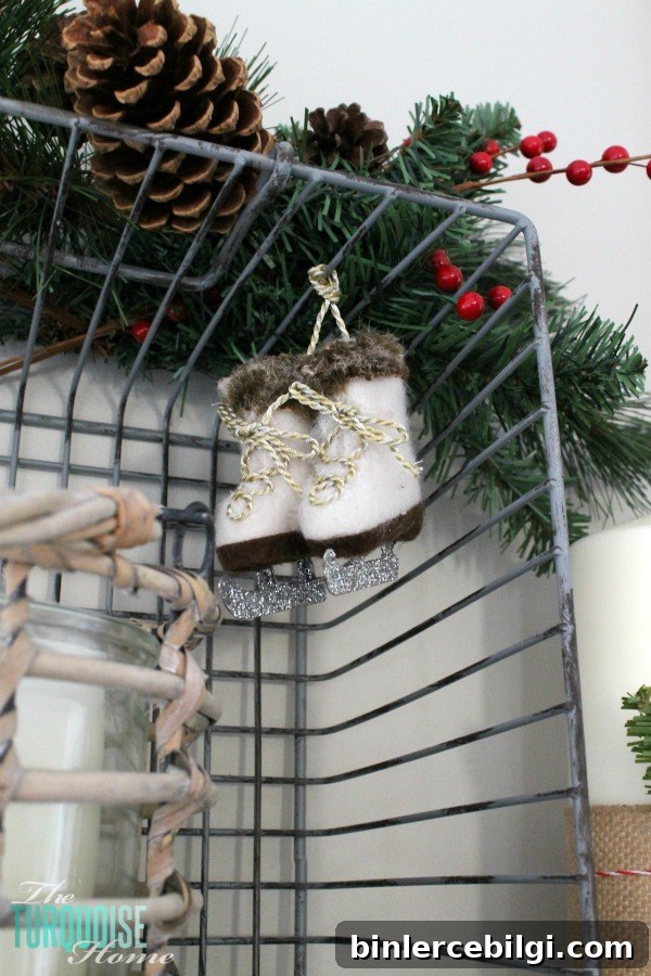 Simple Rustic (and a little glam) Christmas Mantel | TheTurquoiseHome.com
