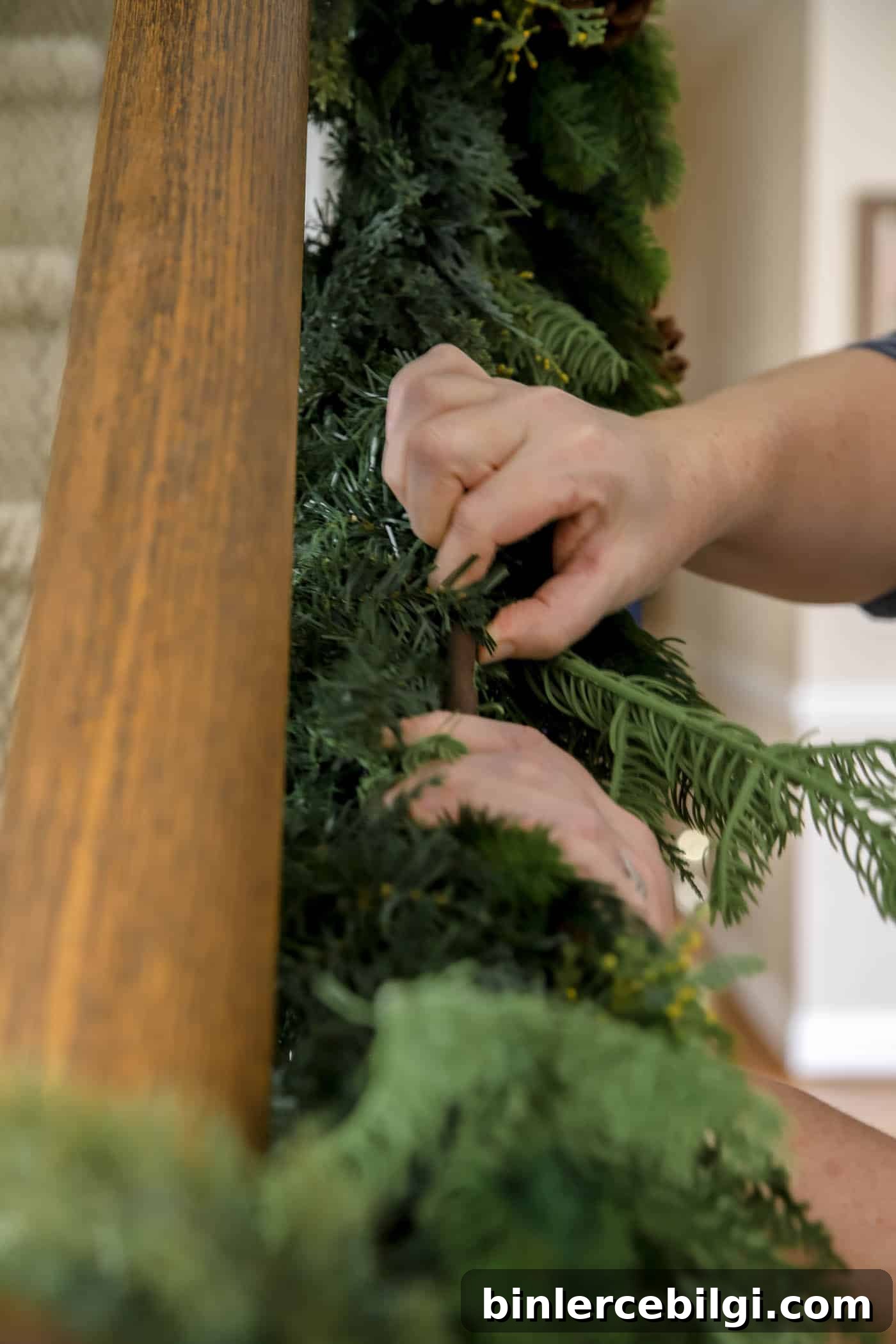how to add garland to the stairs