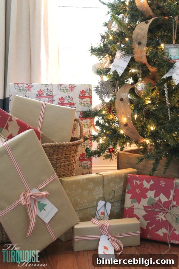 Rustic Glam Christmas Tree | Rustic Wrapped Christmas Gifts with Kraft Paper | TheTurquoiseHome.com