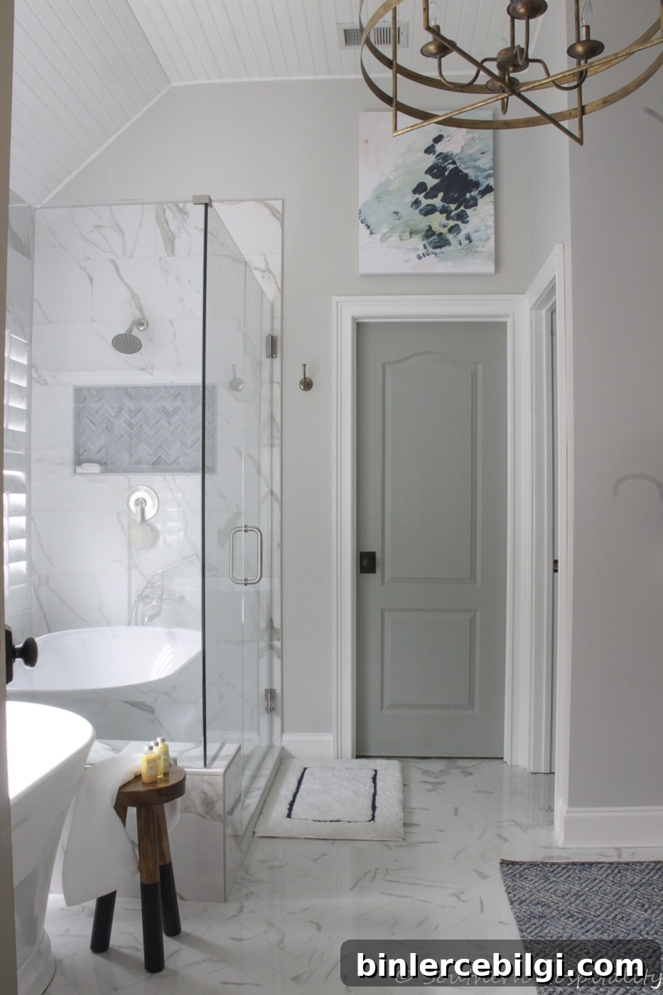 Sherwin Williams Oyster Bay Review: Blue-Green Paint Shade 9 master bathroom door painted oyster bay
