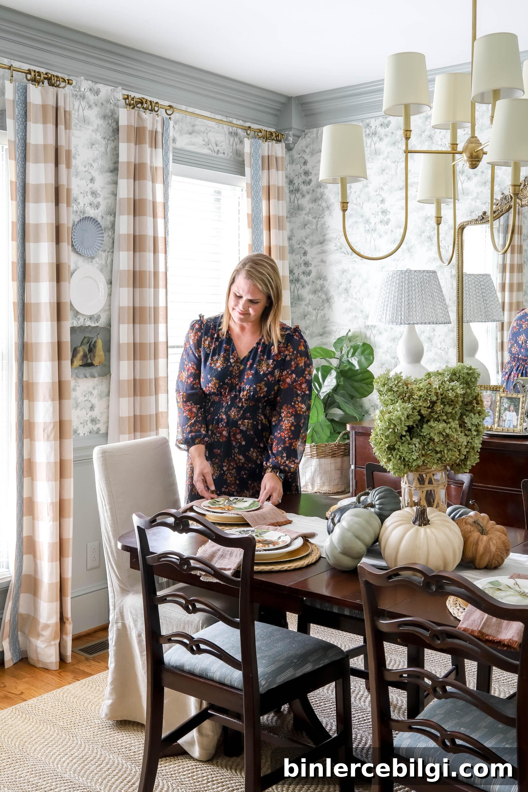 smocked dress and fall dining room