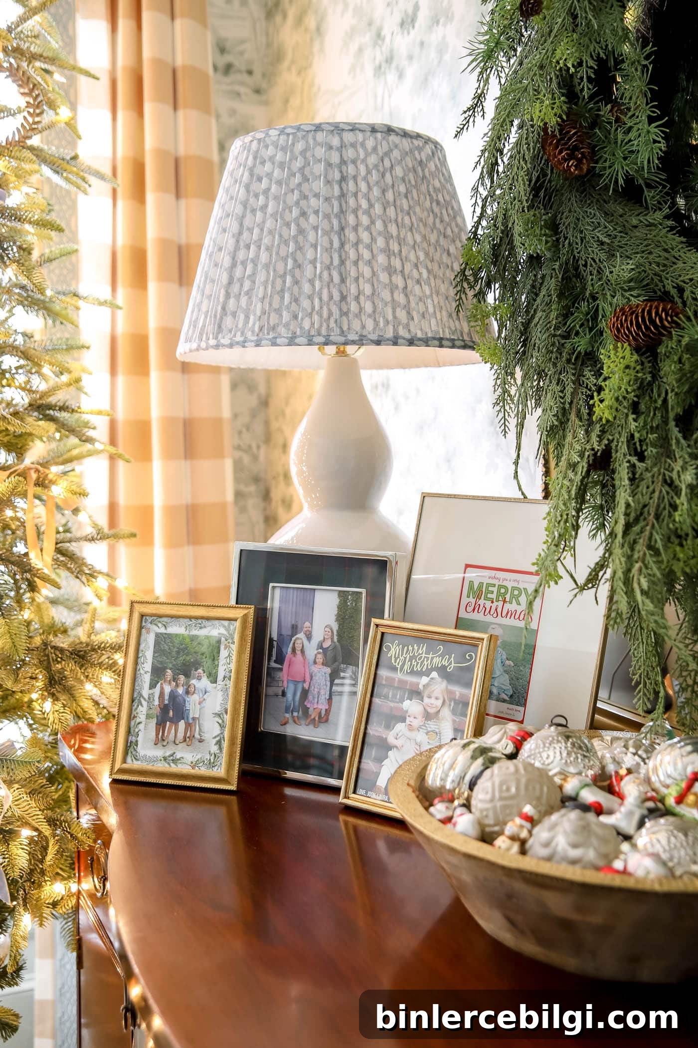 christmas cards displayed in frames