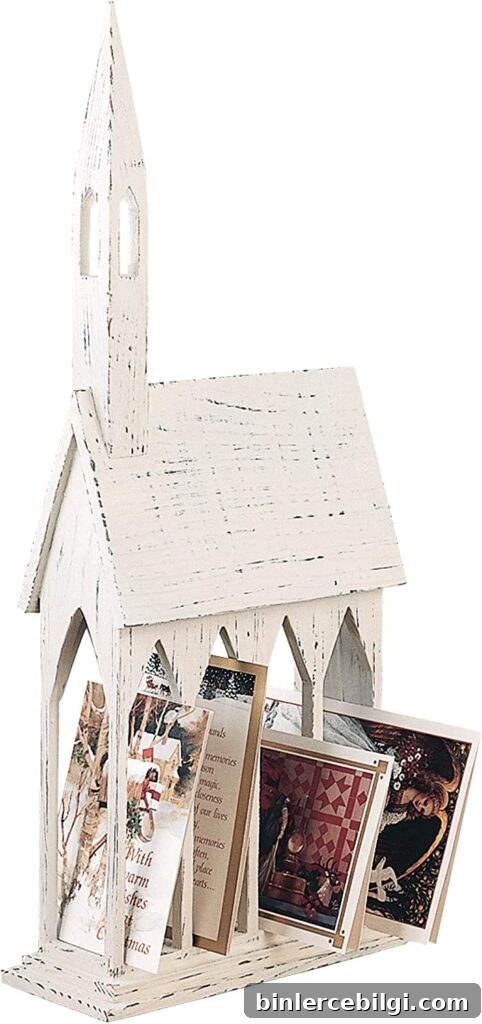 Rustic Wood Church Tabletop Card Holder