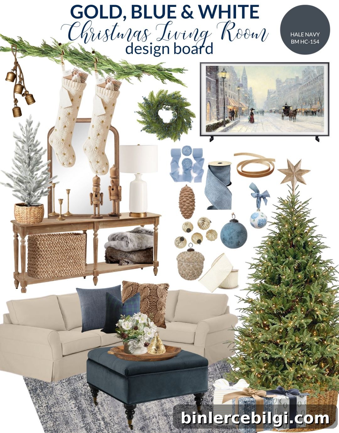 Gold, Blue and White Christmas Decor