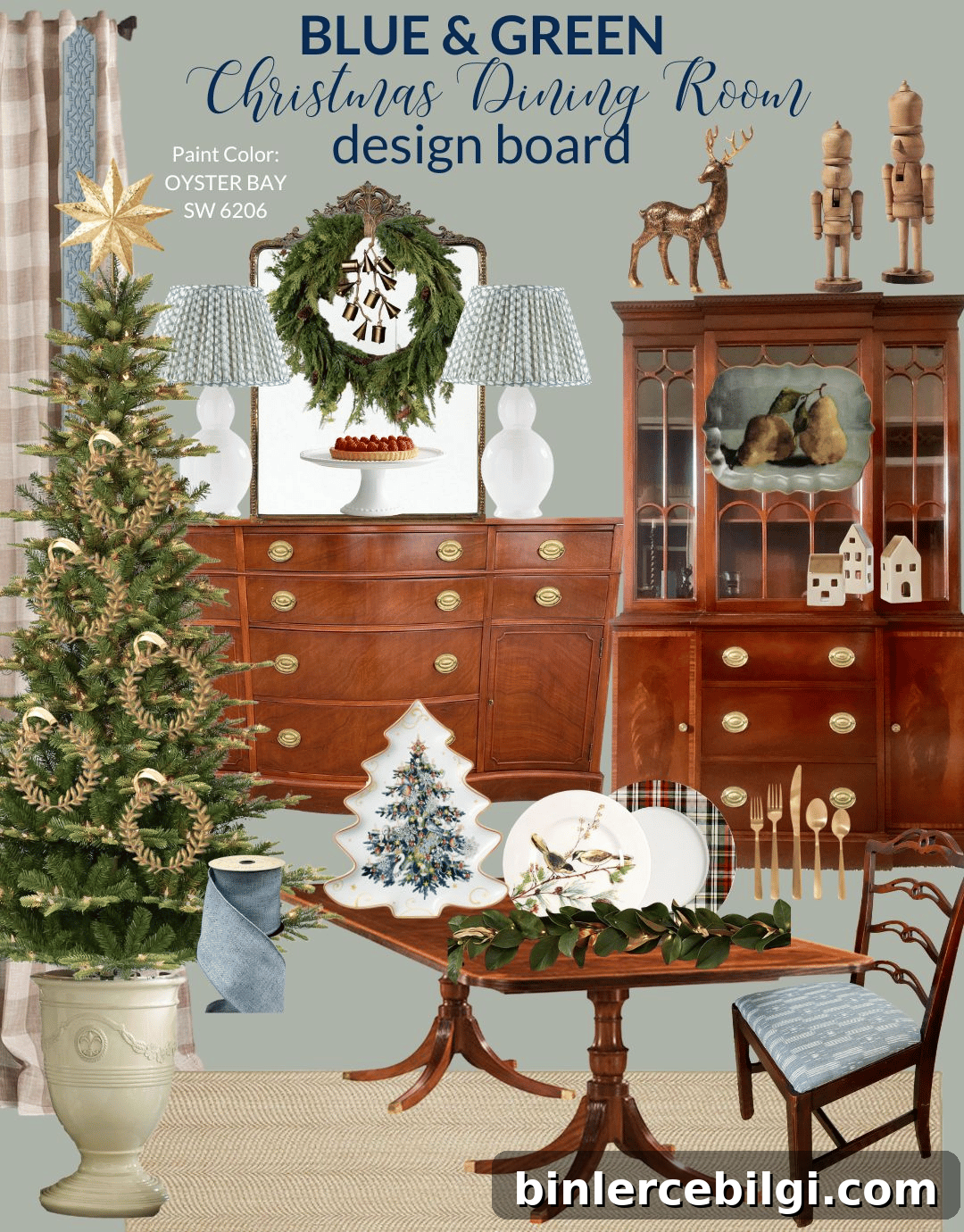 Blue and Green Christmas Dining Room