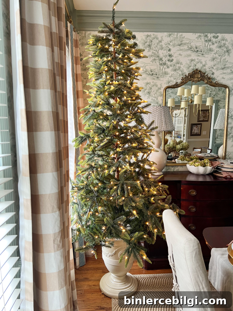dining room christmas tree in urn