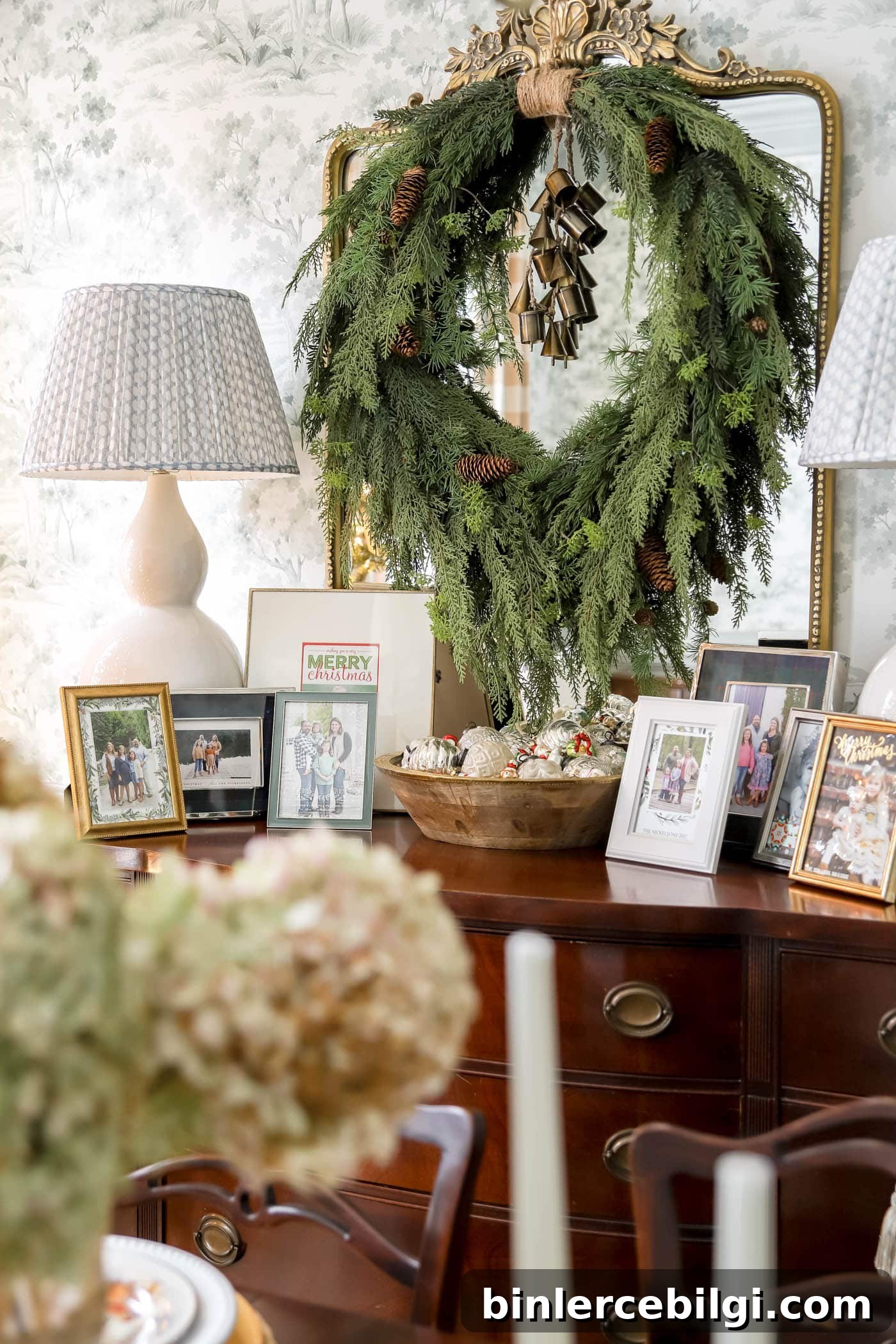 collected family Christmas cards in frames