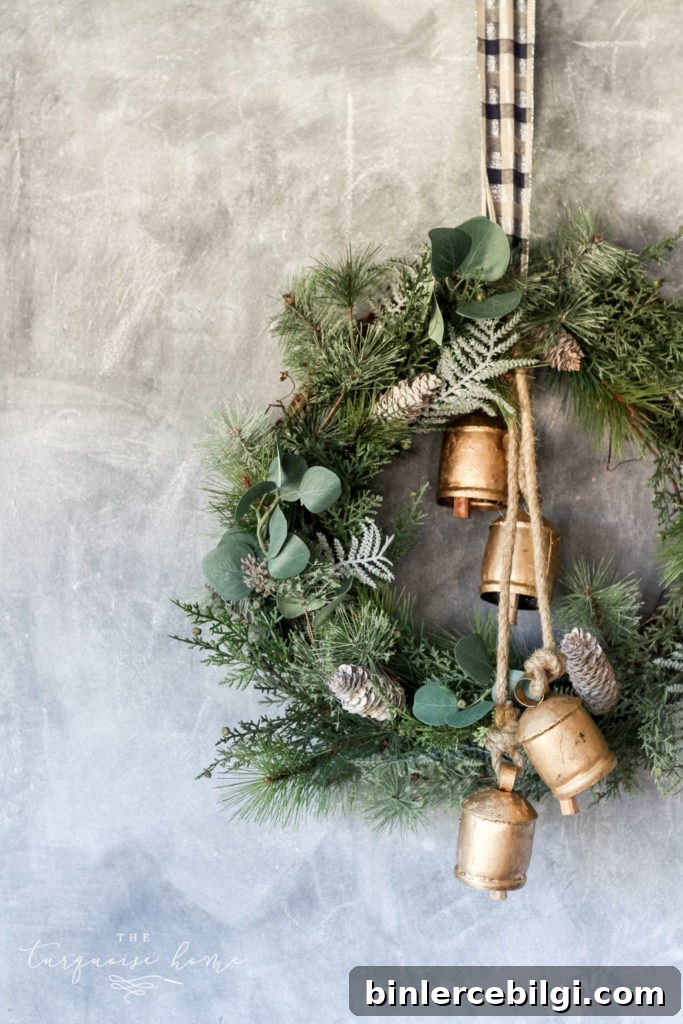 simple winter wreath decoration with Christmas bells 