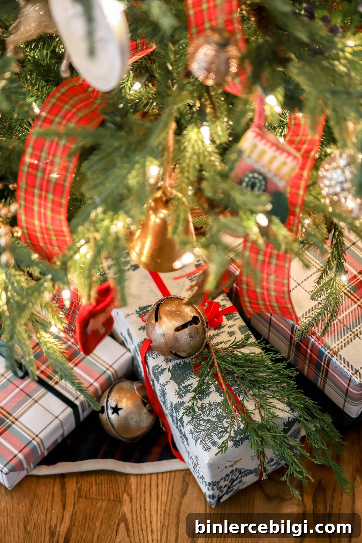 Sprig of greenery on wrapped gift