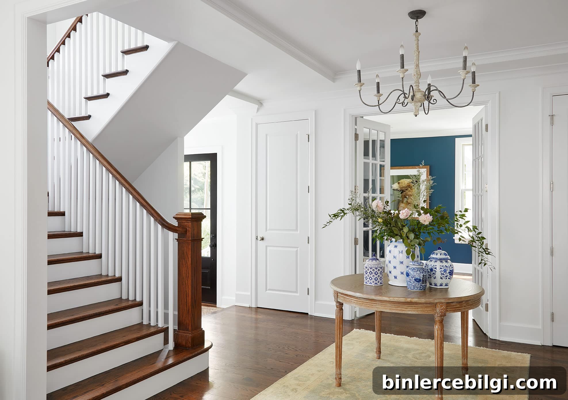 entryway with round table in the center