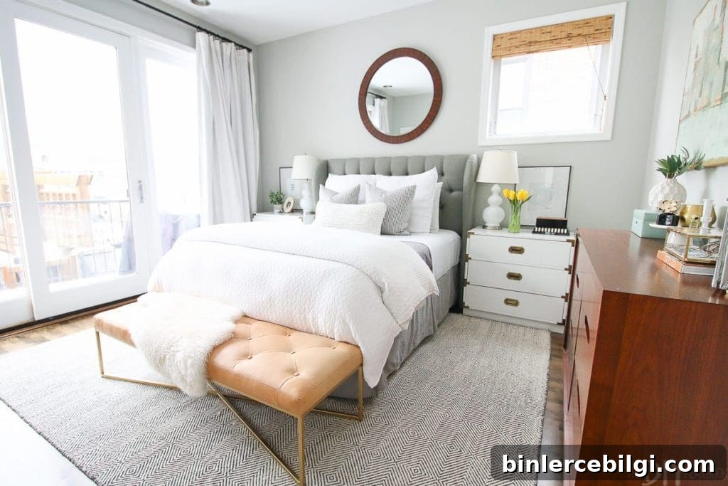 Benjamin Moore Gray Owl paint in bedroom with neutral colors