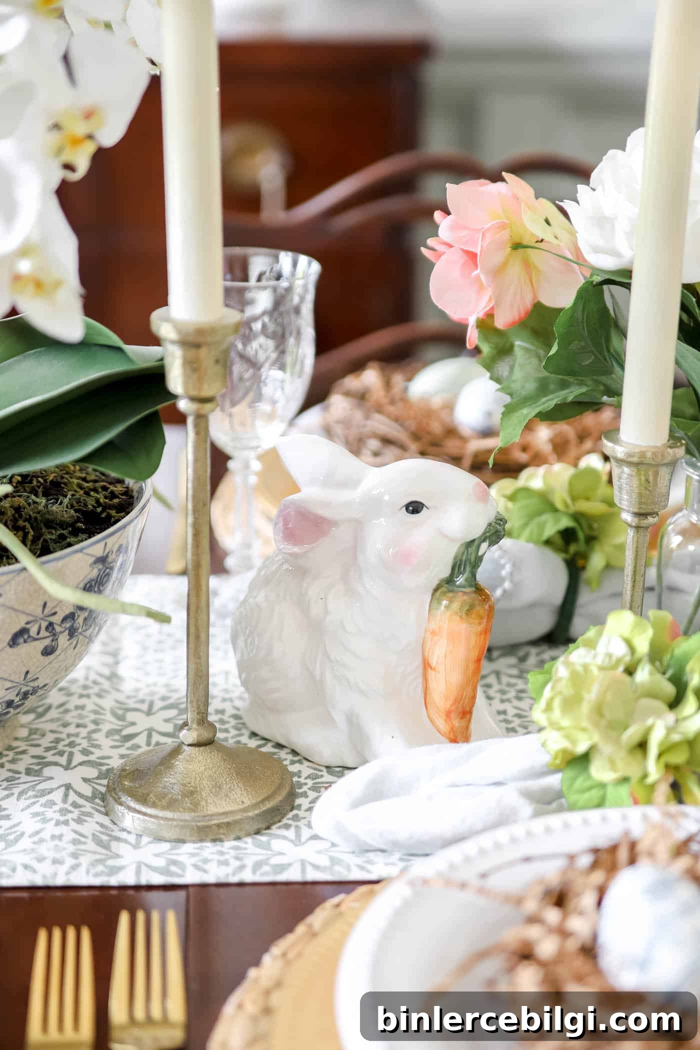 Ceramic bunny on the spring table