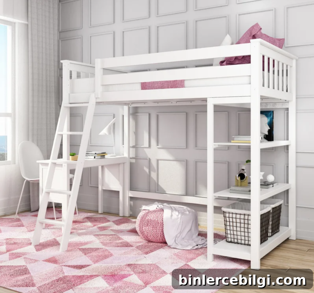 loft bed idea for small room that includes storage space and work space