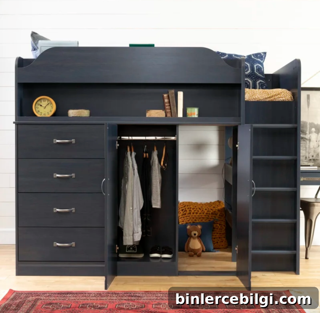 Arlen loft bed with lots of storage for a small room