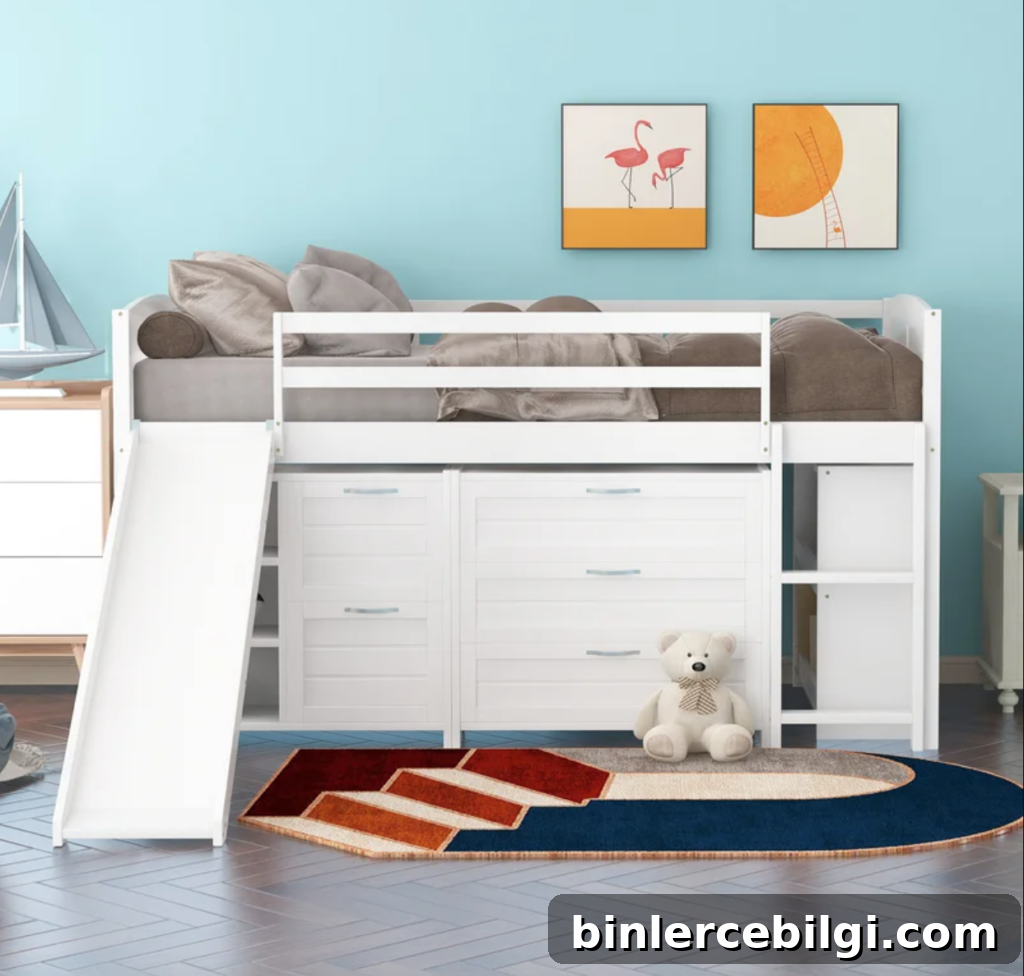 loft bed with drawers and slide